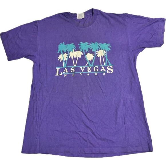 Vintage Single Stitch Hanes Heavyweight‎ Las Vegas Nevada Purple T-Shirt Men’s L - Picture 1 of 5